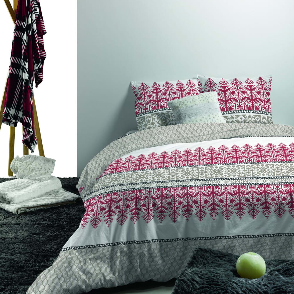 Parure housse de couette coton imprimée + 2 taies 260x240 cm