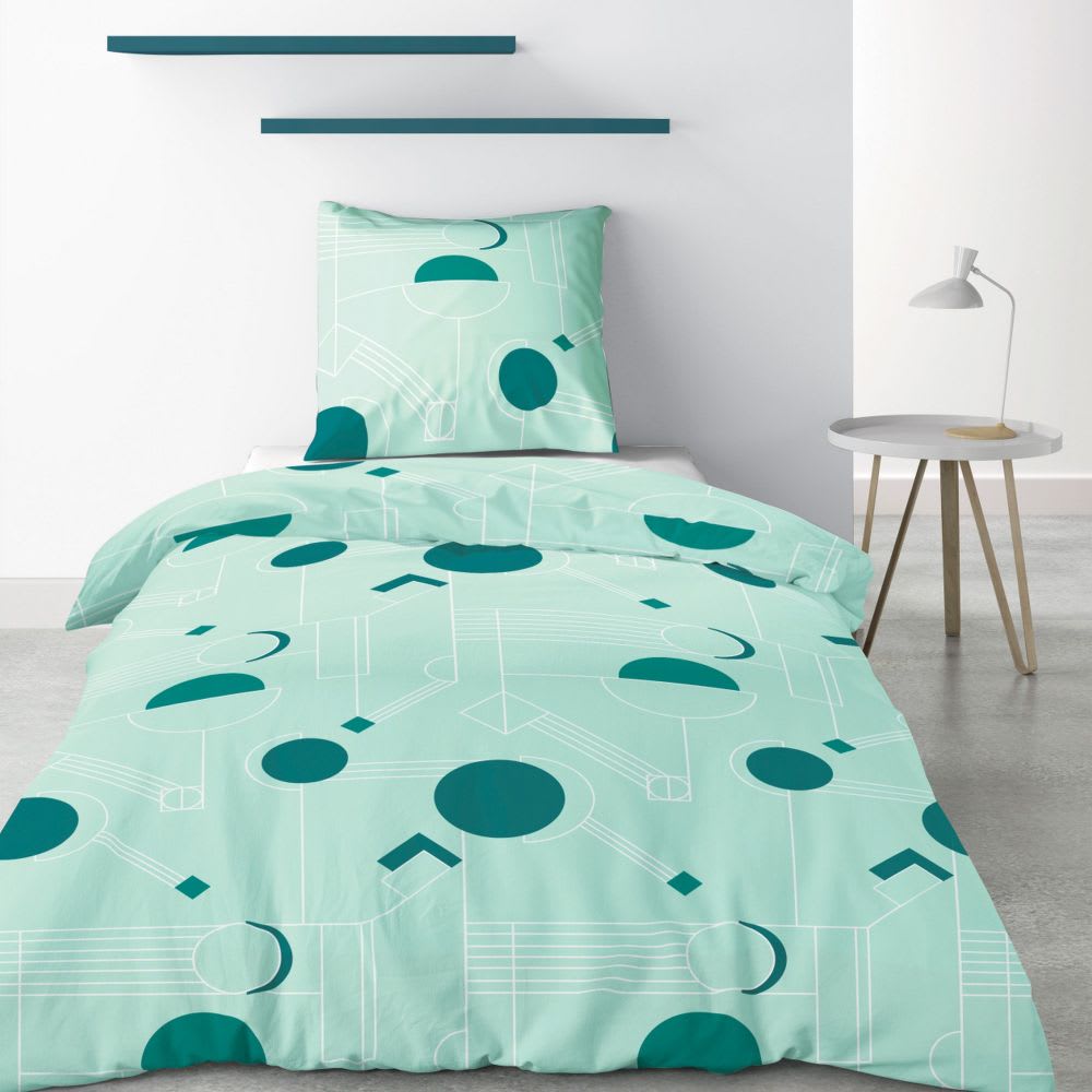 Housse De Rêve Parure de lit 1 place microfibre à motifs 140x200 cm style contemporain Vert