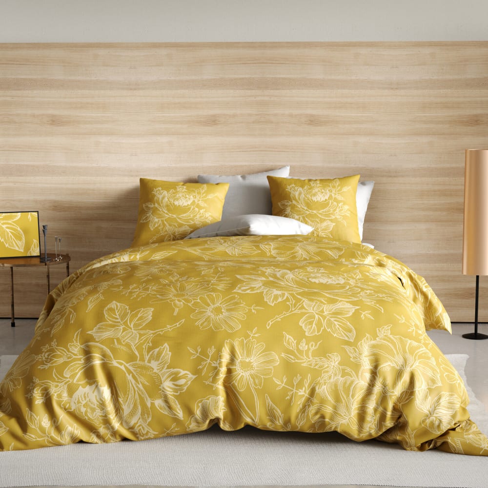 Parure housse de couette coton bio imprimée + 2 taies 200x200 cm