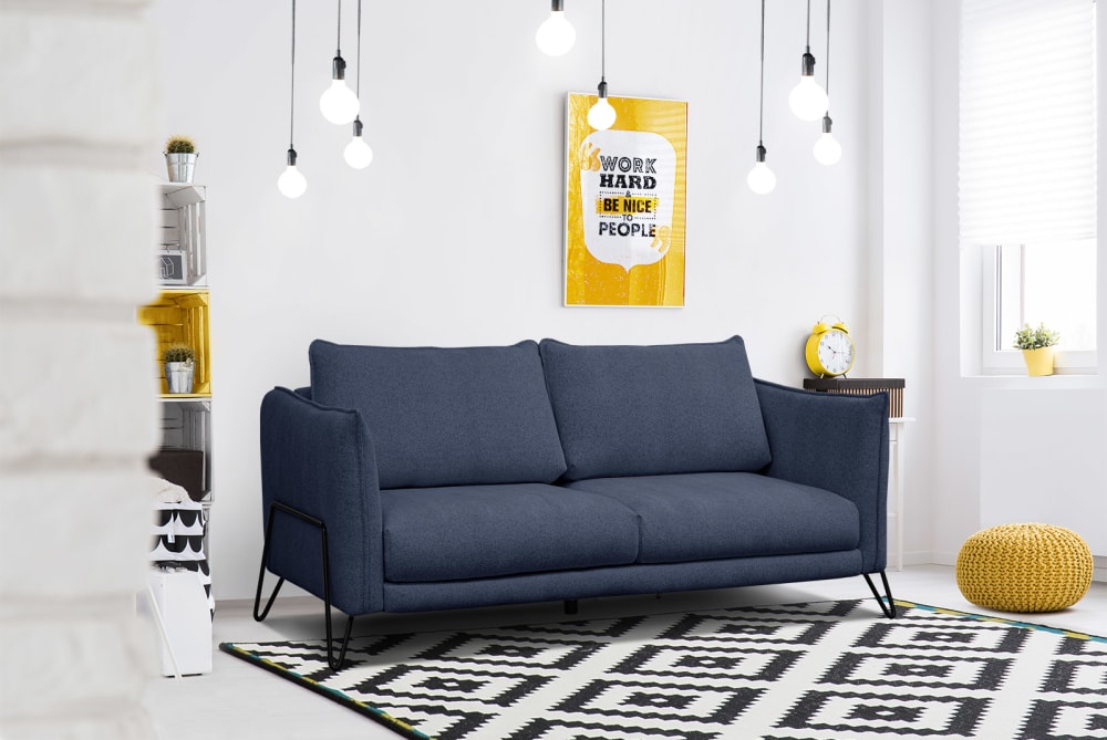 Canapé droit 3 places tissu bleu - Maisons du Monde