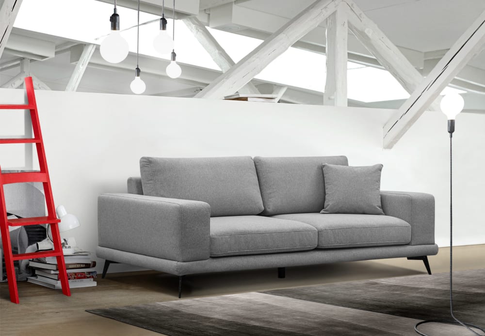 Wozimo Canapé droit xxl 3 places tissu gris style contemporain