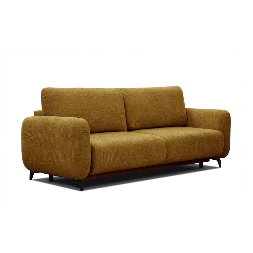 Canapé convertible 3 places tissu jaune miel