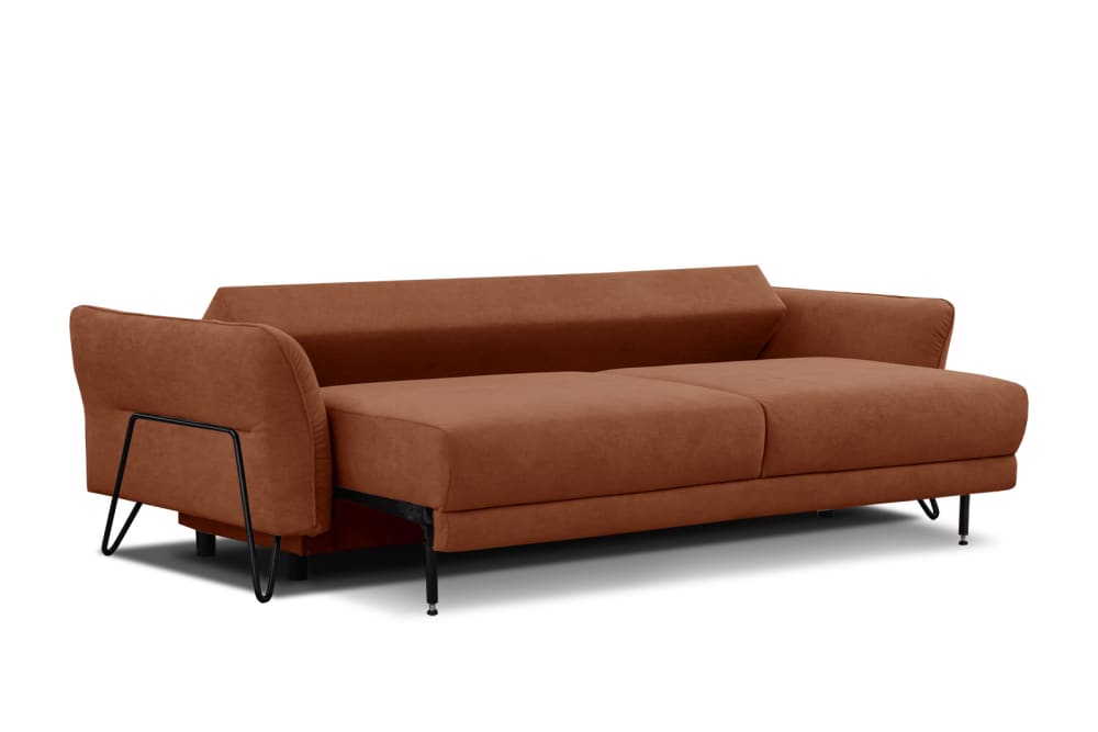 Canapé convertible 3 places tissu rouge brique