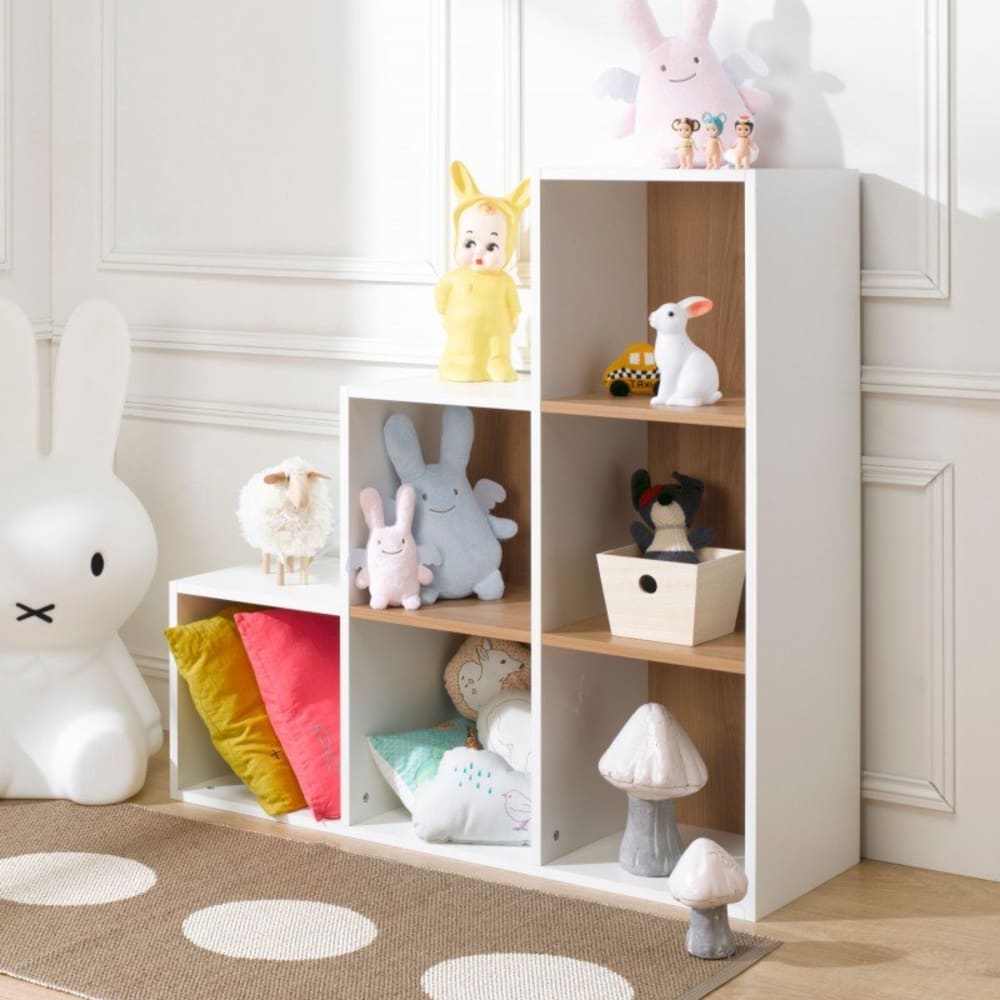 6 cases de rangement effet bois en escalier blanc