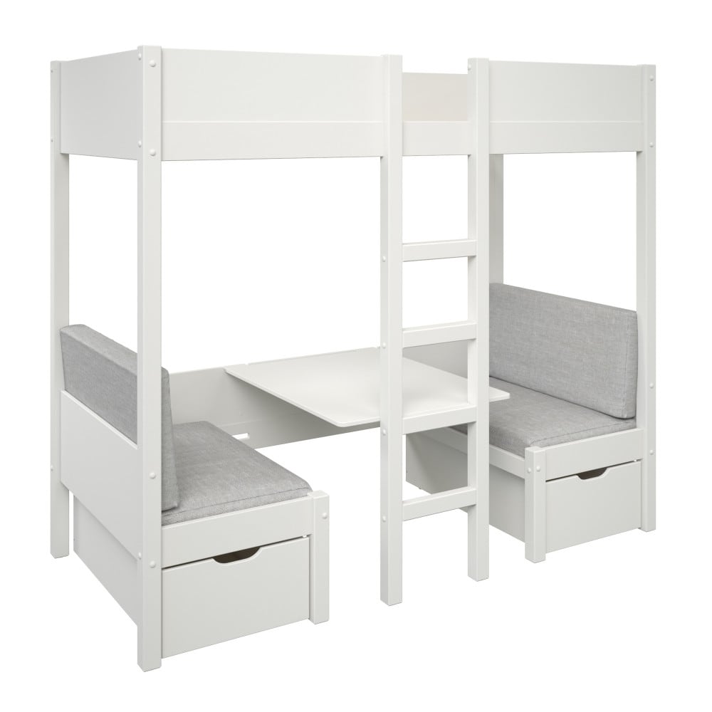 Lit mezzanine avec banquette lit d'appoint en pin blanc 90x200