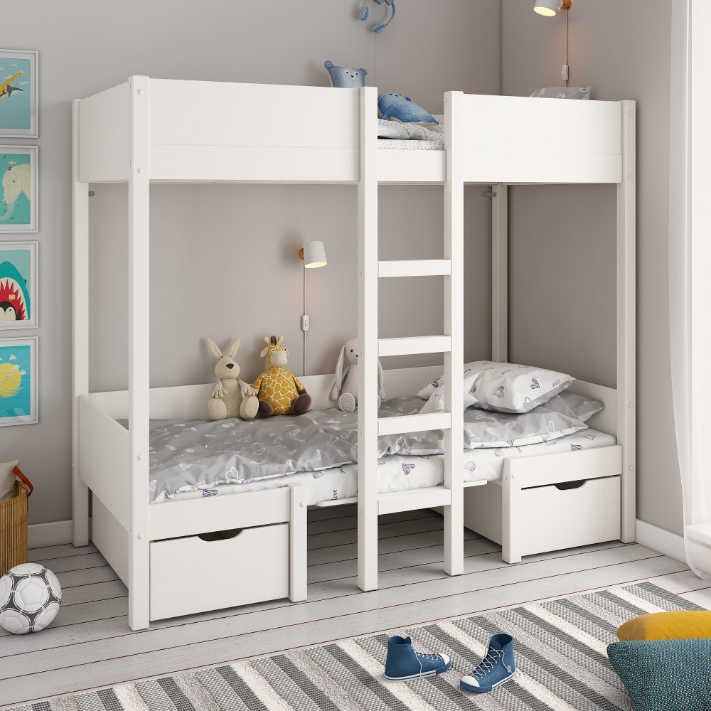 Lit mezzanine avec banquette lit d'appoint en pin blanc 90x200