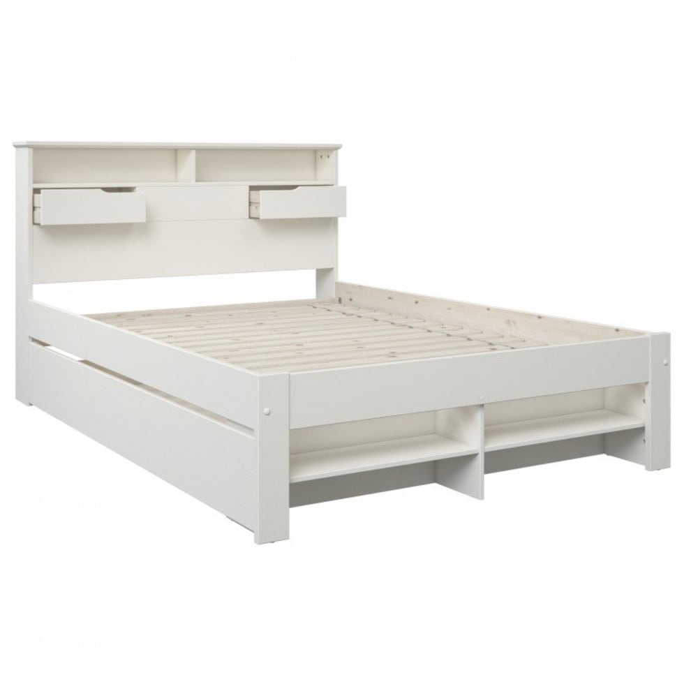 Lit à rangements et tiroirs en pin blanc 140x200 - Maisons du Monde