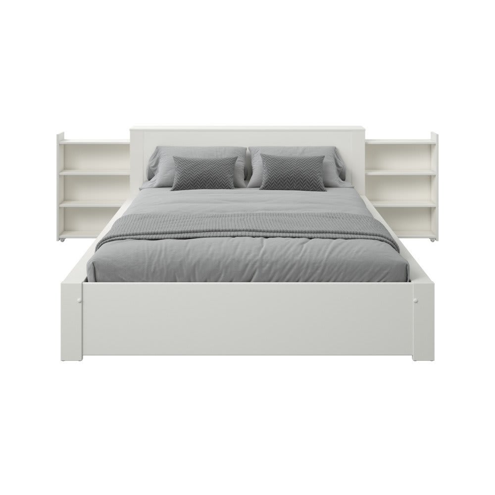 Lit avec chevets et tiroir en pin blanc 140x200 - Maisons du Monde