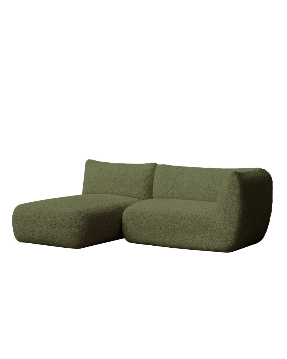 Canapé bouclé vert avec chaise longue à gauche 230 x 148 cm