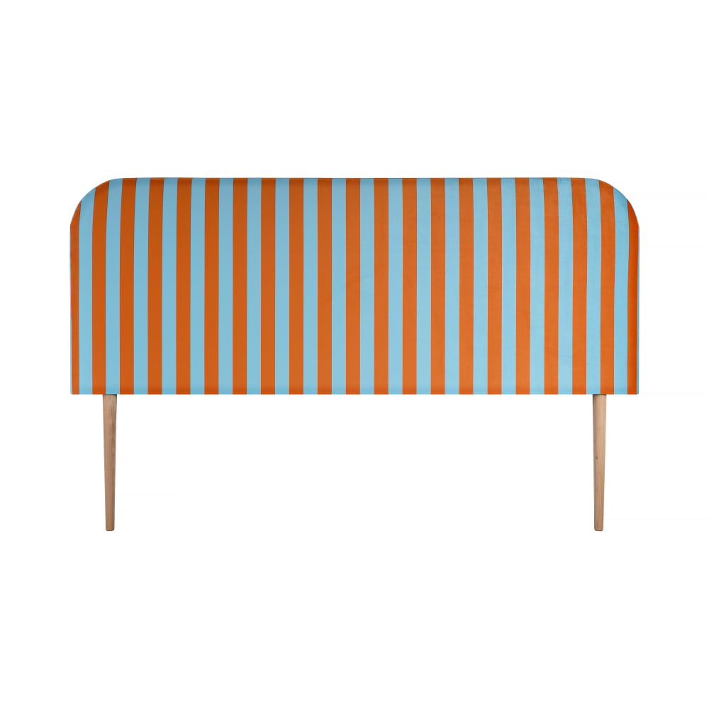 Tête de lit en velours à rayures bleues et oranges 160x97cm