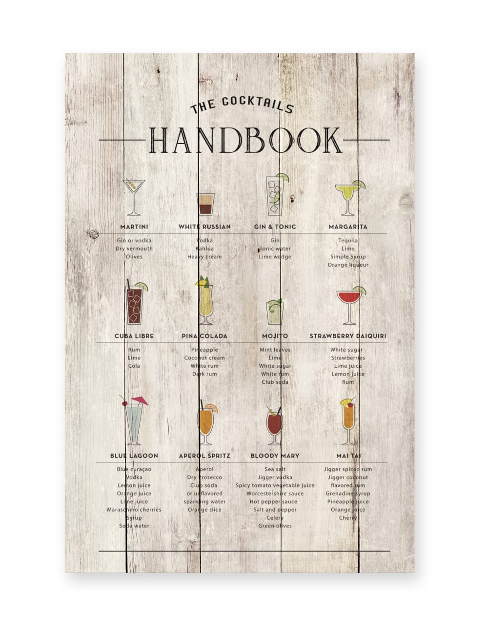 Panneau décoratif en bois 60x40 Manuel de cocktails