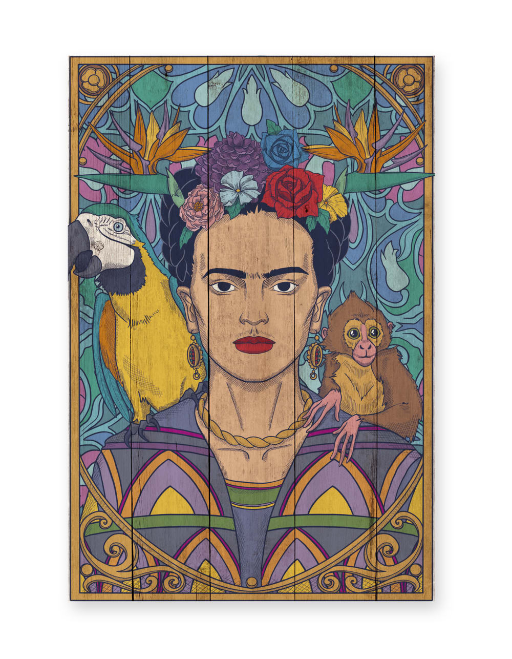 Surdic Panneau décoratif en bois 60x40 Frida ArtDeco Multicolore