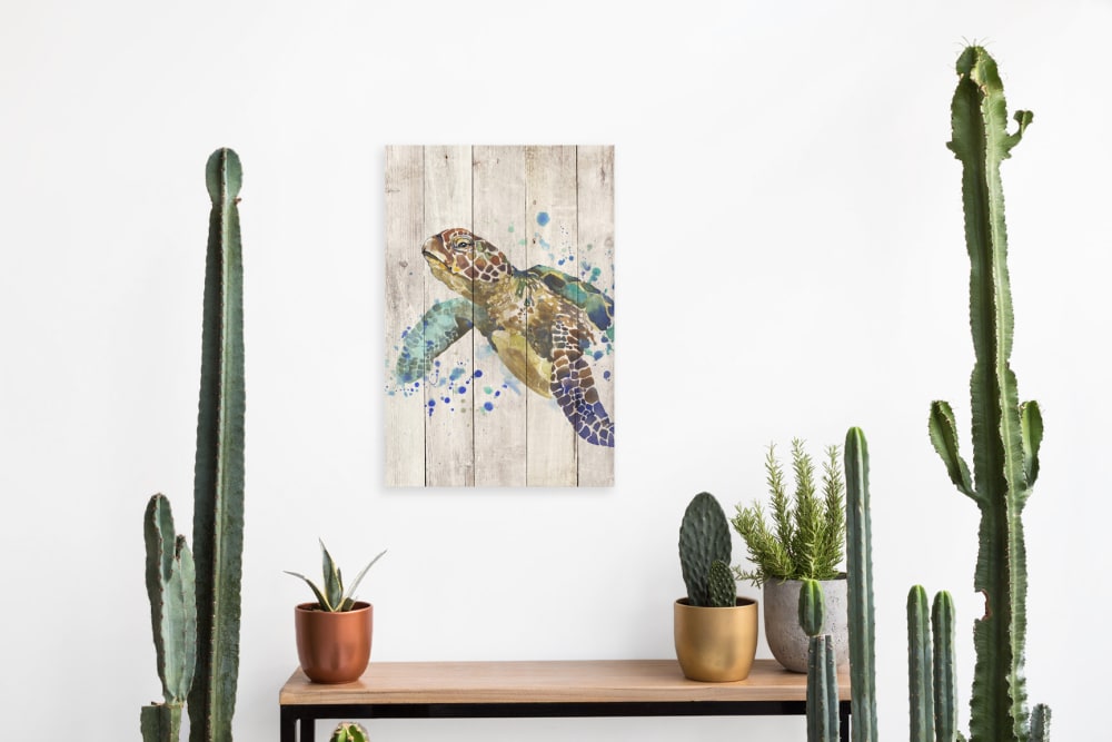 Panneau décoratif en bois 60x40 Tortue à l'aquarelle