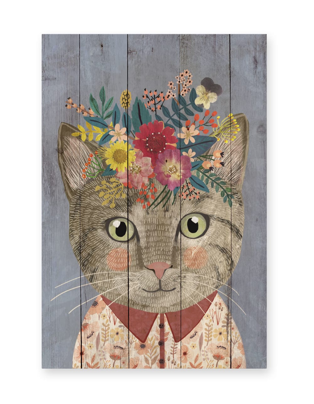 Surdic Panneau décoratif en bois 60x40 Chat Floral Multicolore