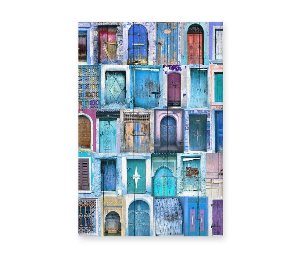 Surdic Panneau décoratif en bois 60x40 Portes bleues Multicolore