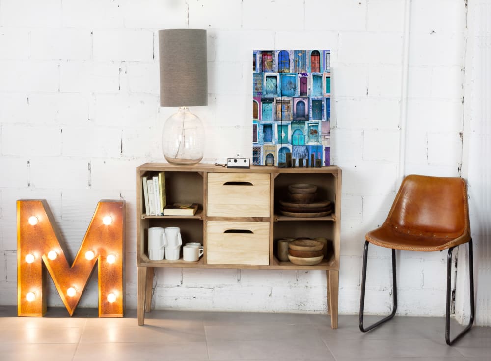 Panneau décoratif en bois 60x40 Portes bleues - Maisons du Monde