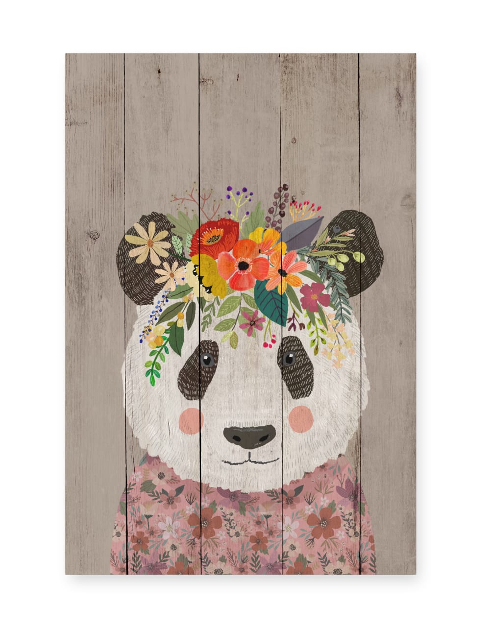 Surdic Dekoratives Holzpaneel 60x40 Blumenpanda Mehrfarbig Holz