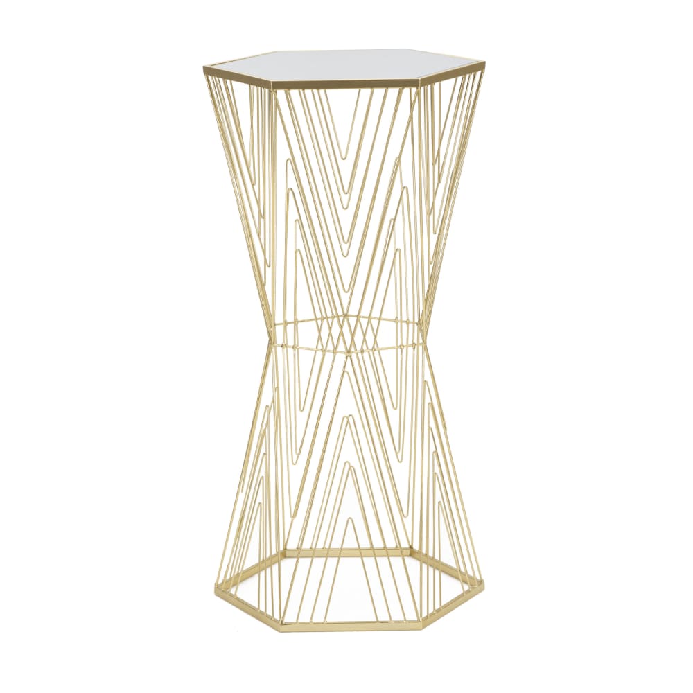 Meuble porte-téléphone en métal doré et miroir 40x35x80 cm