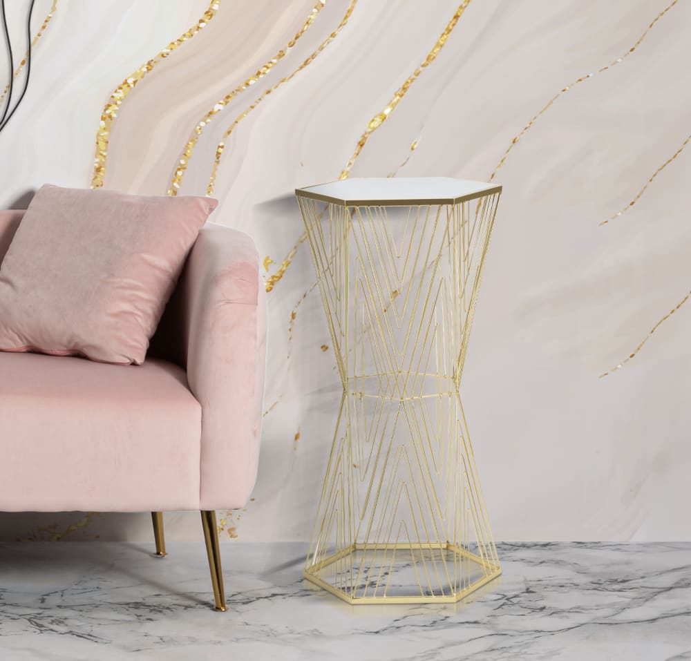 Meuble porte-téléphone en métal doré et miroir 40x35x80 cm