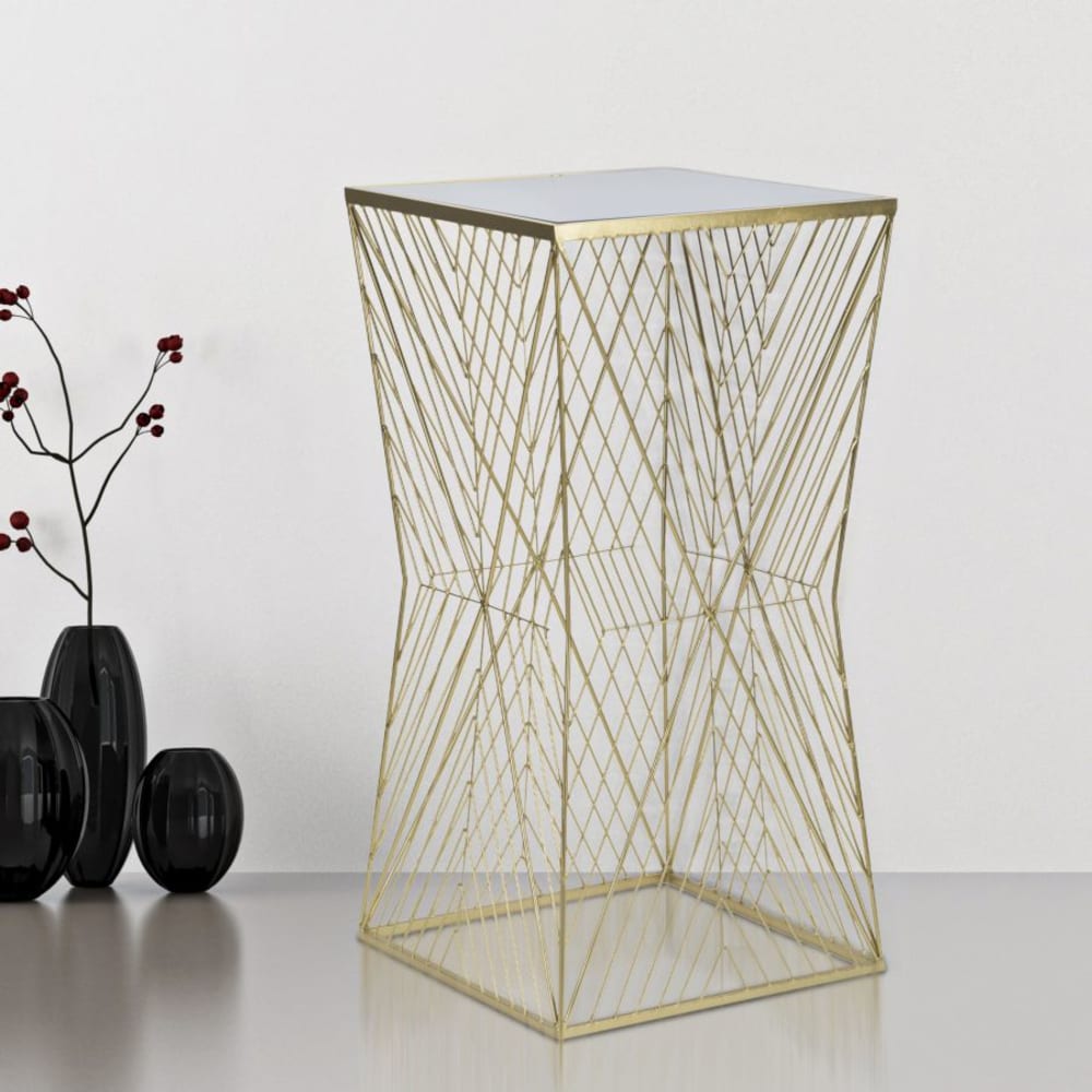mesa auxiliar de metal dorado y espejo 50x50x100 cm