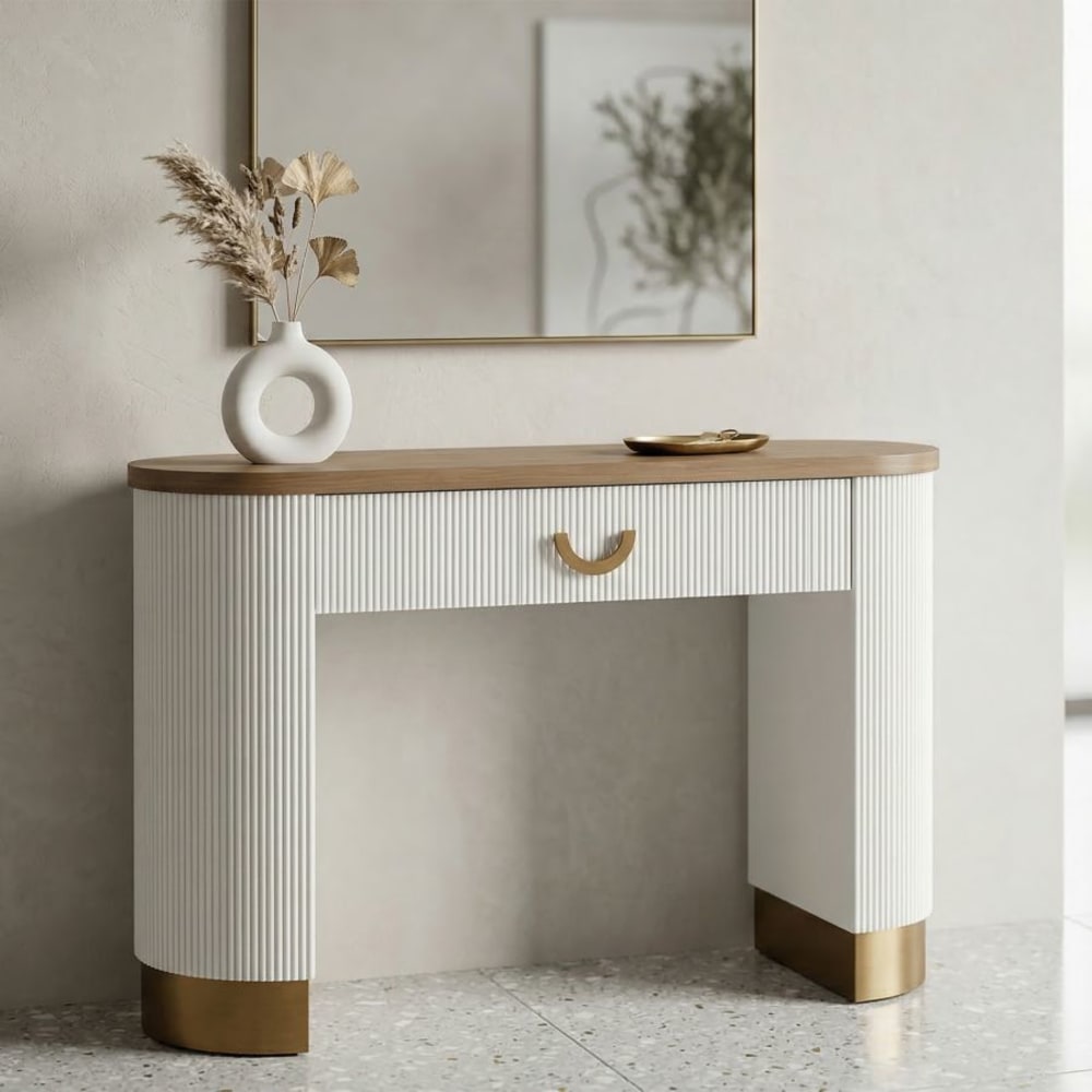 Mauro Ferretti Weißer und brauner Konsolentisch aus Holz, 121 x 40 x 78 cm style modern Weiß Holz