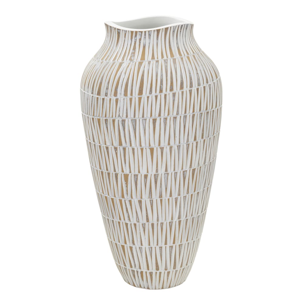 Vase en résine blanche avec des lignes géométriques Ø 22x44 cm