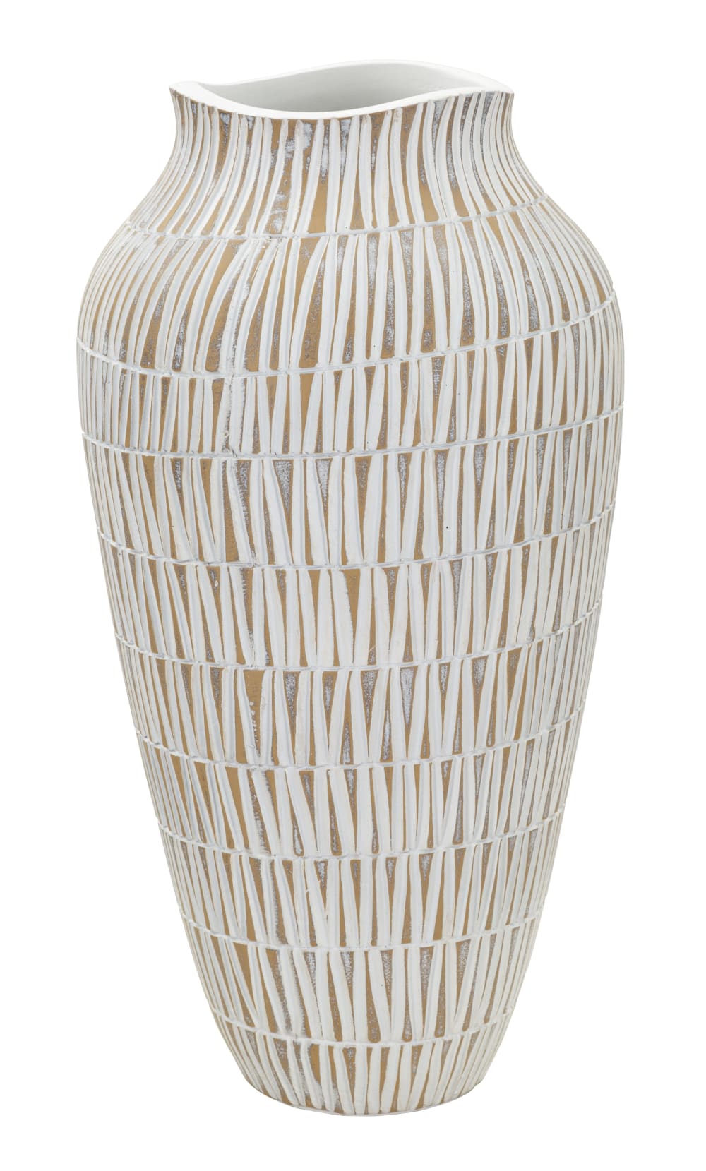Weiße Harzvase mit geometrischen Linien, Ø 22 x 44 cm - Maisons