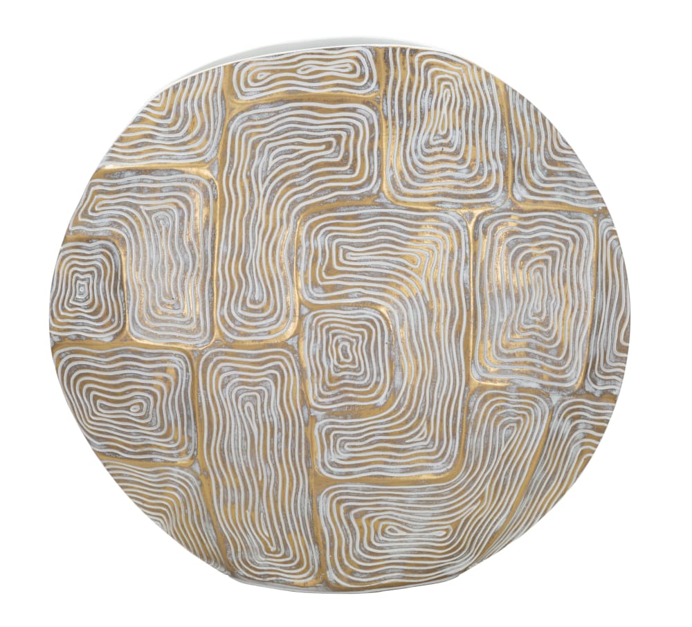 Goldene Harzvase mit abstrakten Linien, 36 x 11 x 34,5 cm -