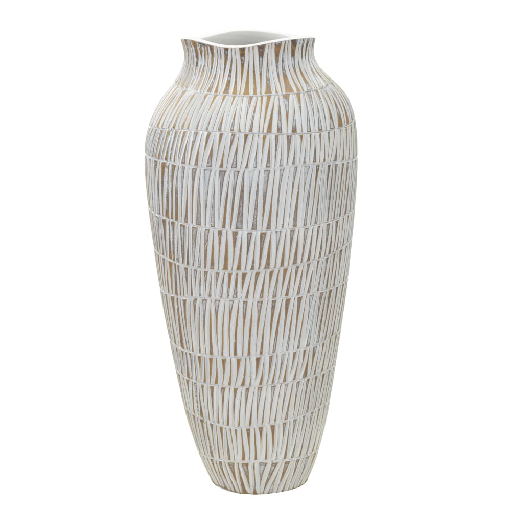Vase en résine blanche avec lignes géométriques Ø 23x50 cm