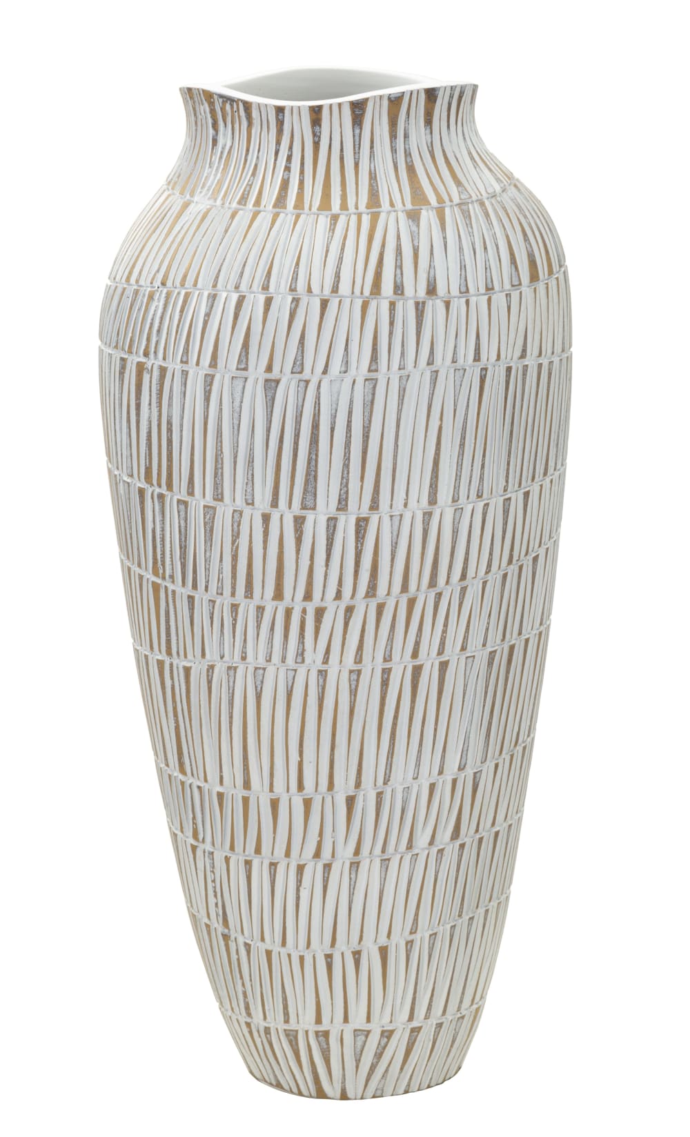 Weiße Harzvase mit geometrischen Linien Ø 23 x 50 cm - Maisons Du