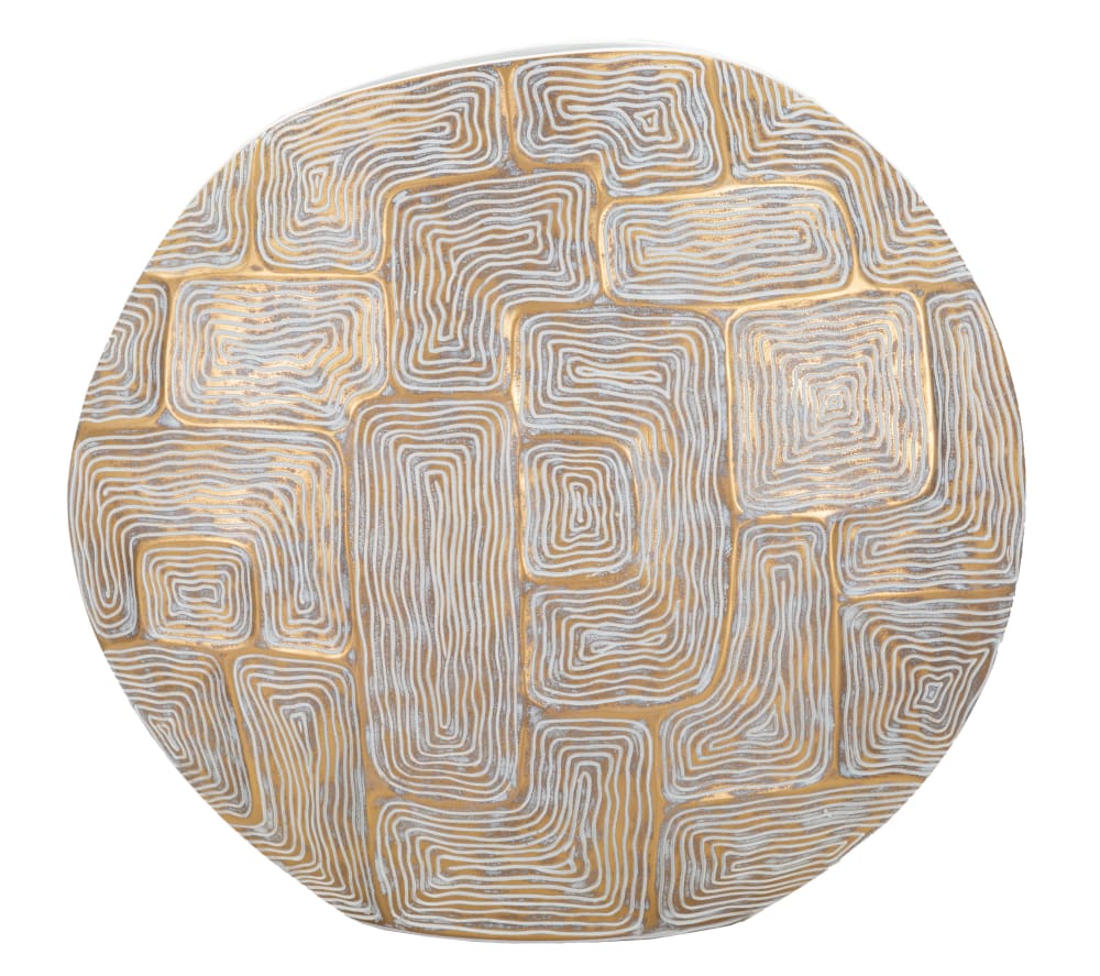 Goldene Harzvase mit abstrakten Linien, 48 x 13 x 44,5 cm -