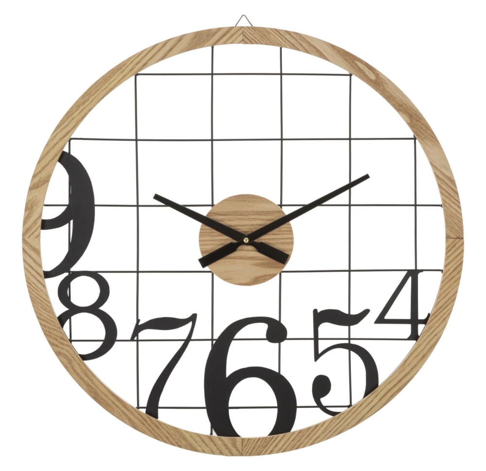 Horloge murale ronde en métal et bois brun ø 60x2,5 cm