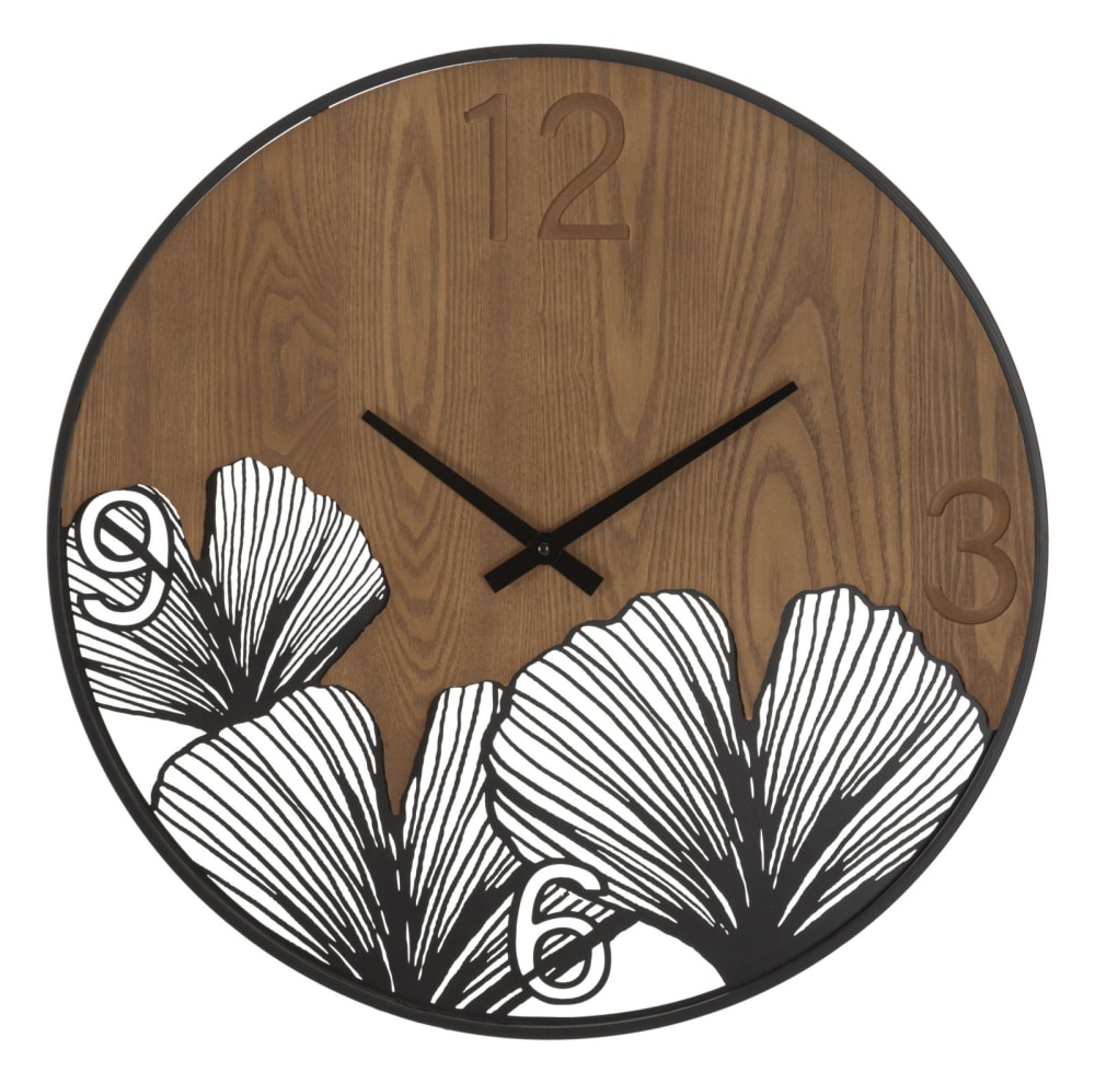 Horloge murale ronde en bois et métal brun ø 60x2 cm