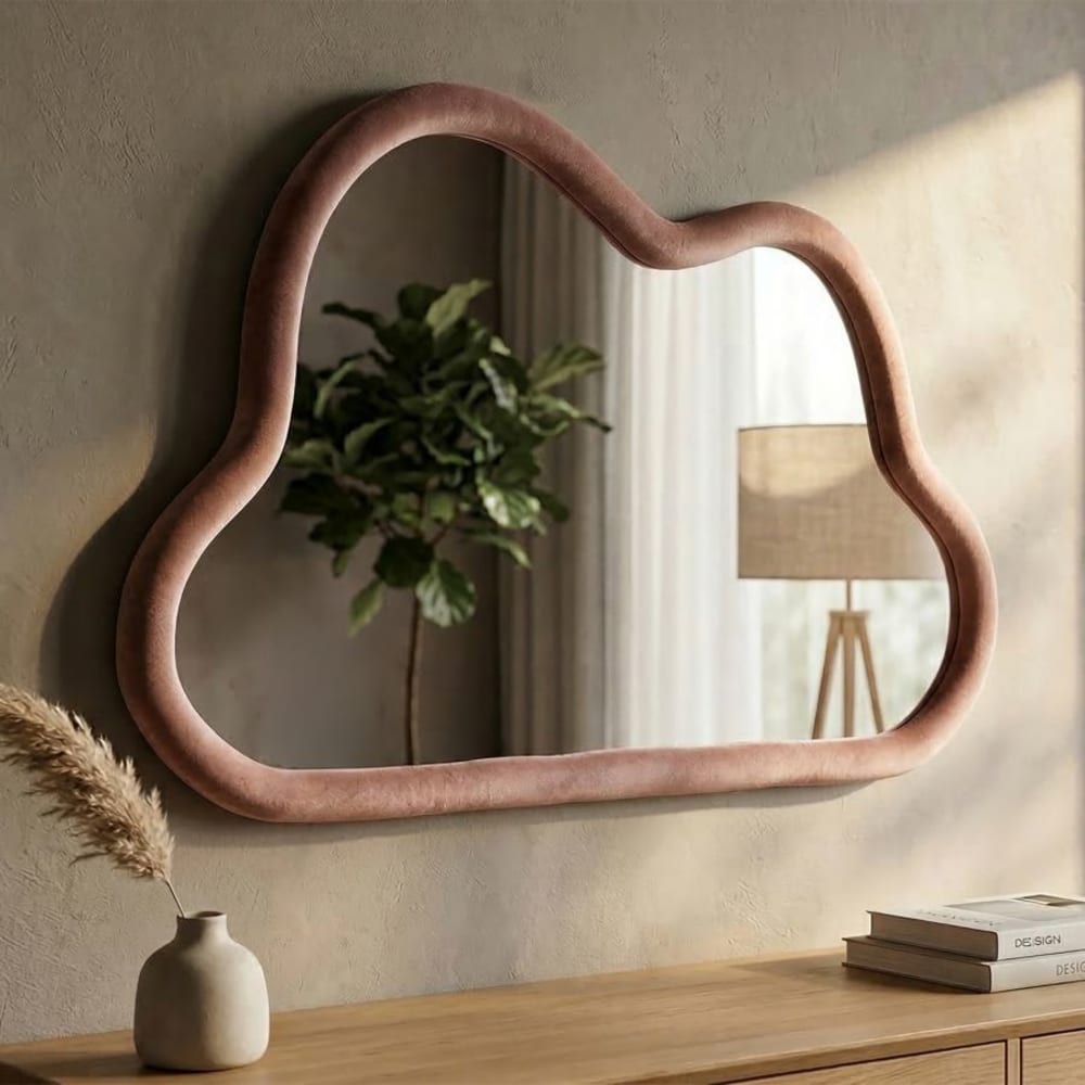 Mauro Ferretti Rosa Samt-Wandspiegel 90x4x60 cm style modern Rosa Pes - Polyester