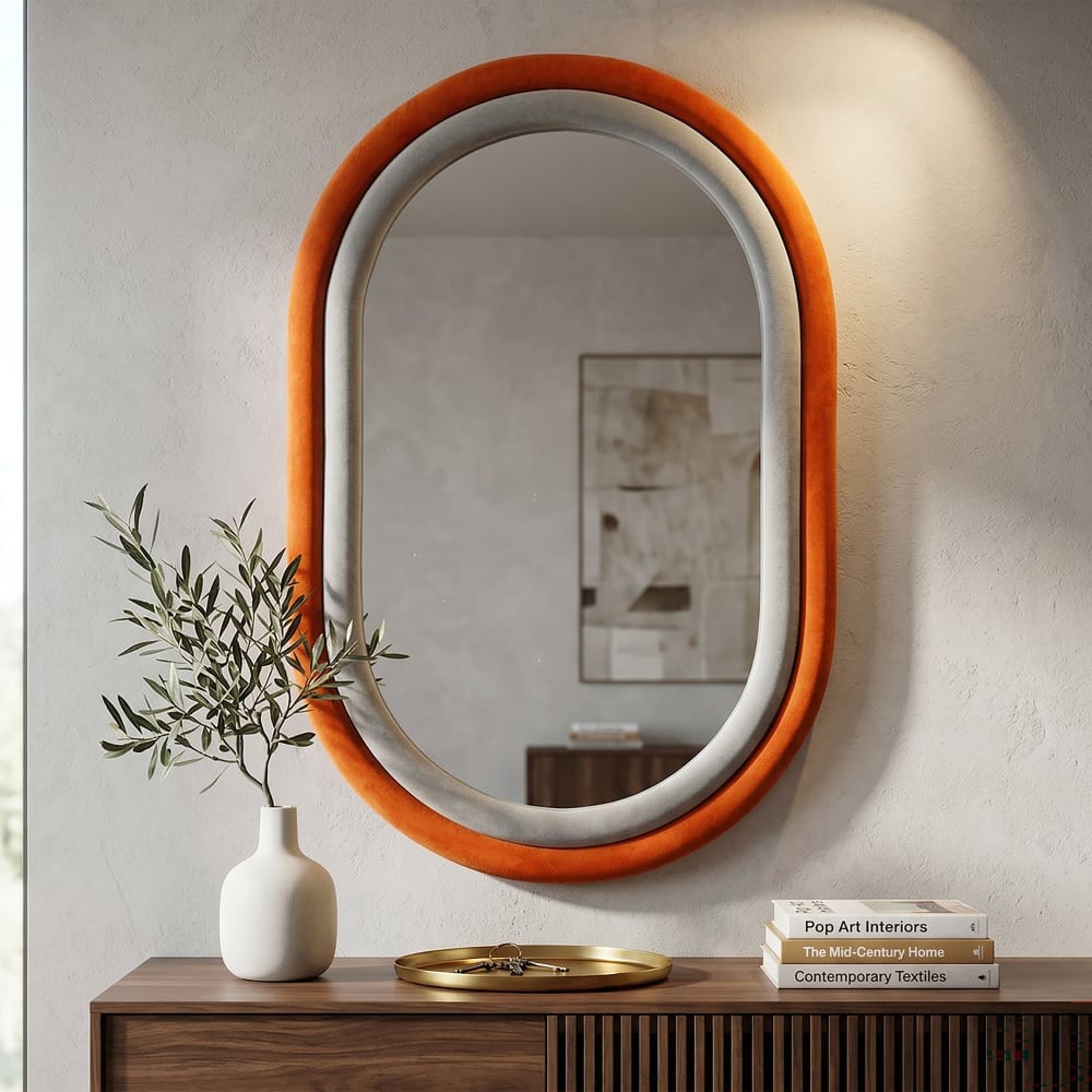 espejo de pared de terciopelo naranja cm 60x4x90