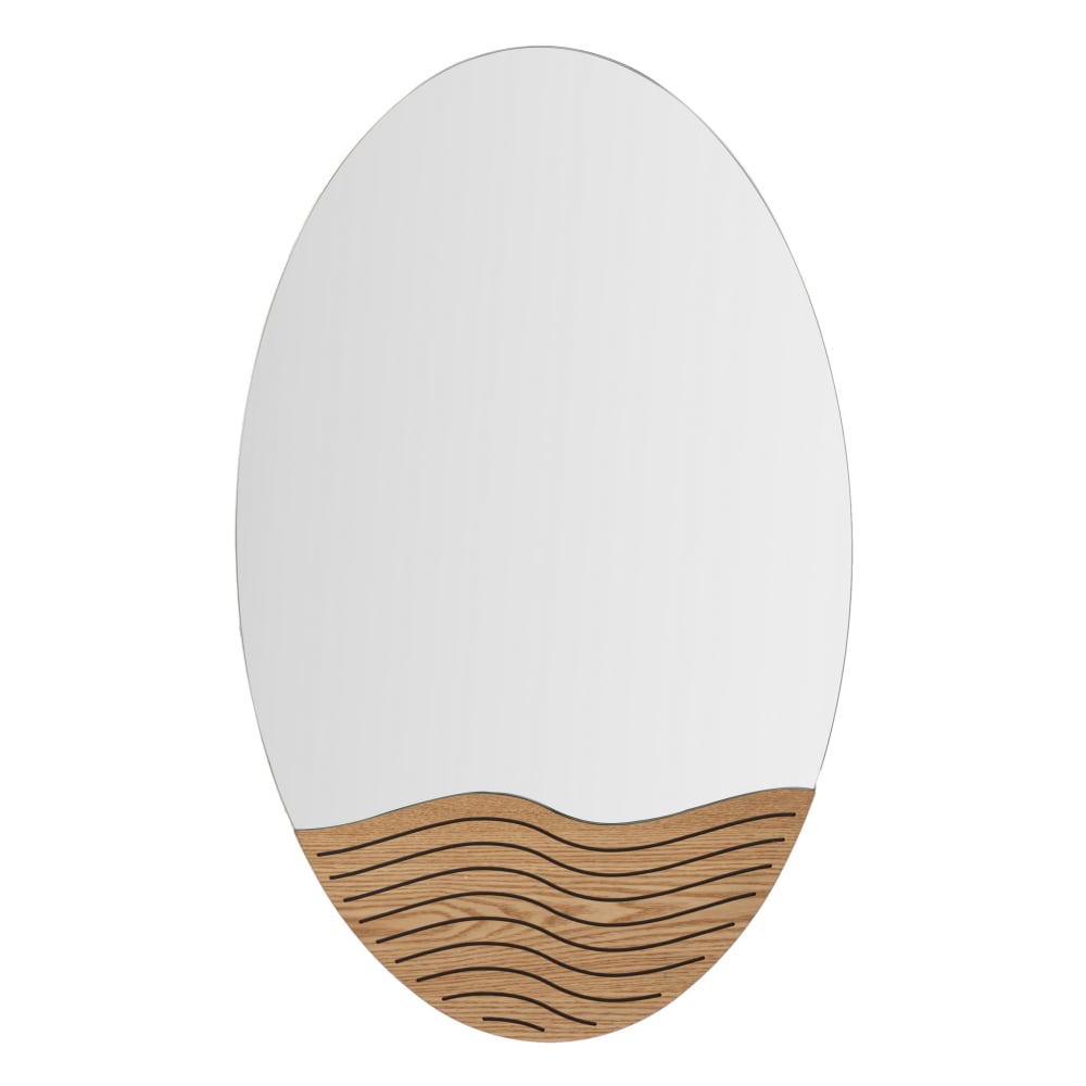 Miroir mural rond en bois marron avec vagues Ø cm 50x1,5x80