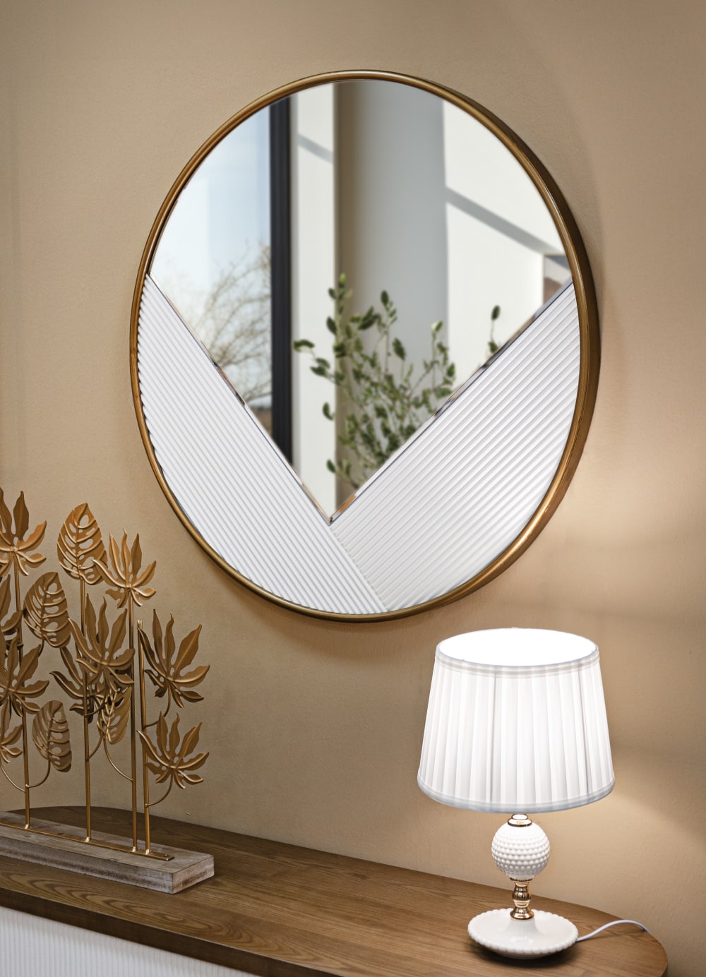 Miroir mural rond en bois blanc sculpté Ø 80x4 cm