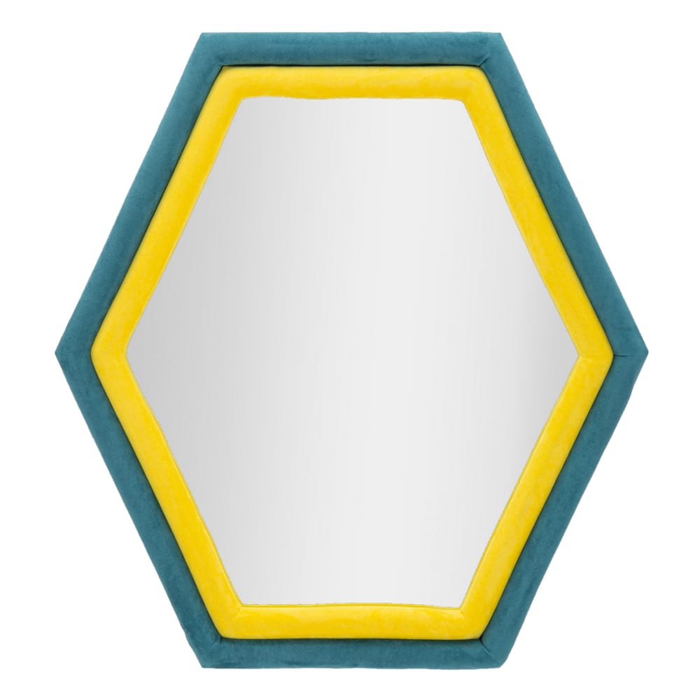 Miroir mural en velours bleu et jaune 75x4x80 cm