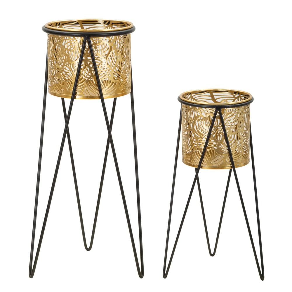 Lot de 2 cache-pot en métal doré 21x20x46-18x18x32 cm