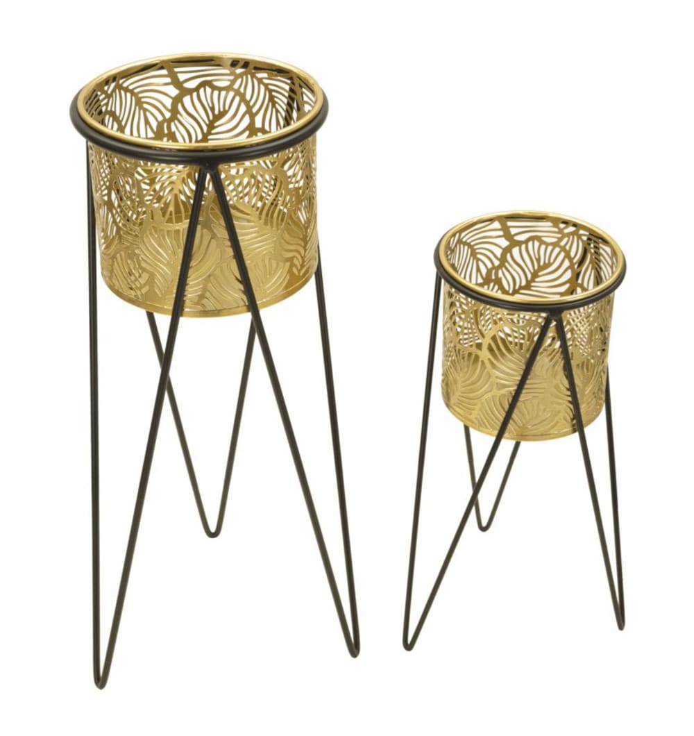 Lot de 2 cache-pot en métal doré 21x20x46-18x18x32 cm — vue 3