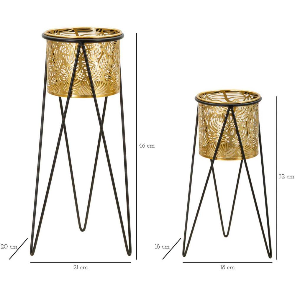 Lot de 2 cache-pot en métal doré 21x20x46-18x18x32 cm — vue 4