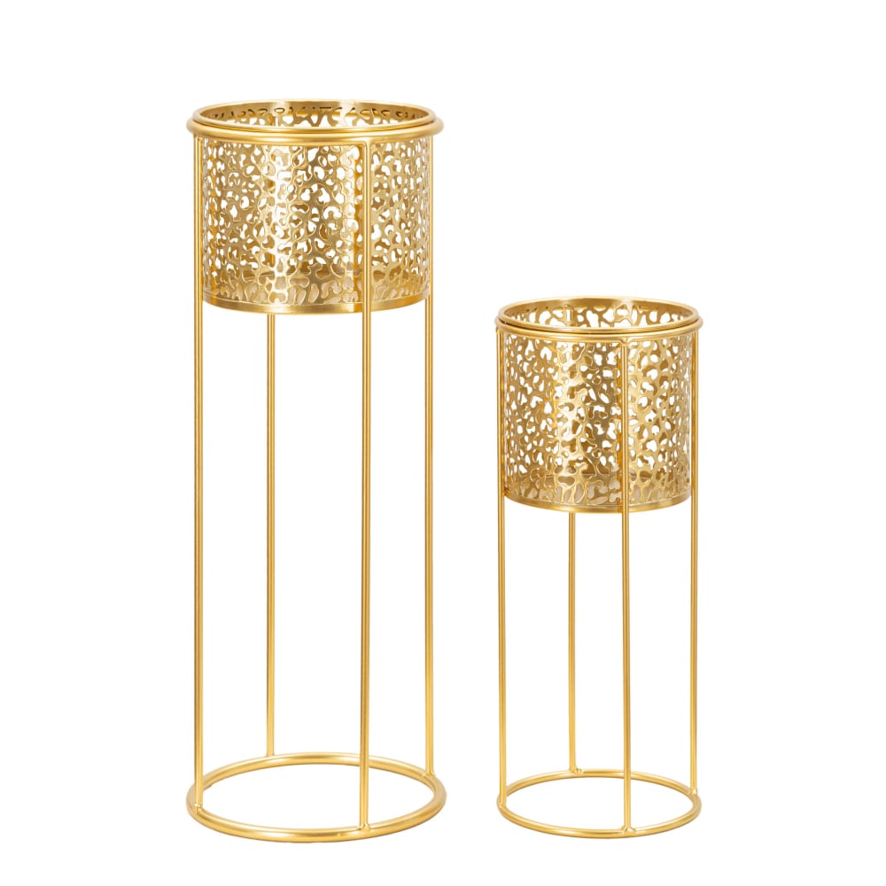 Lot de 2 porte-vases en métal doré Ø cm 17x46-14x34