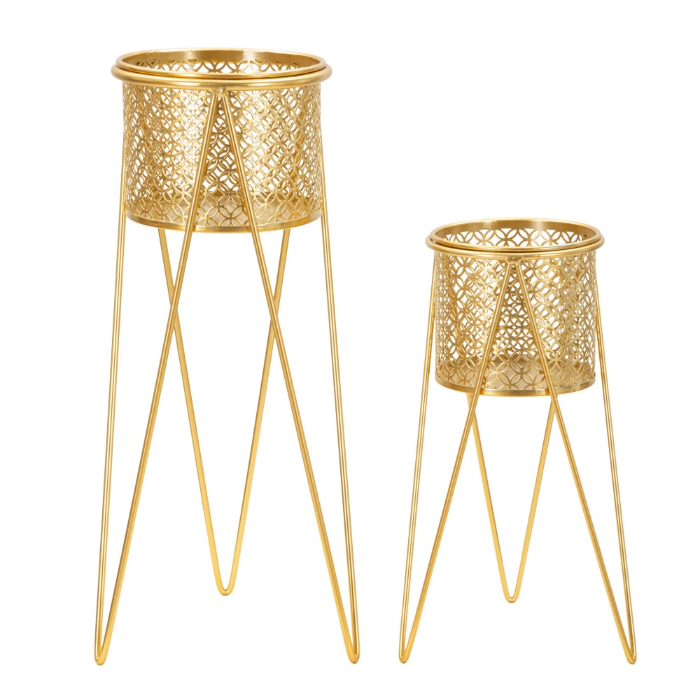 Lot de 2 cache-pots en métal doré 21x20x46-18x32 cm