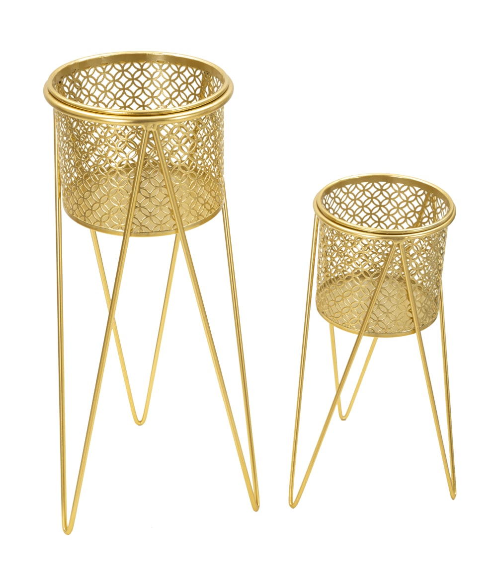 Lot de 2 cache-pots en métal doré 21x20x46-18x32 cm — vue 4