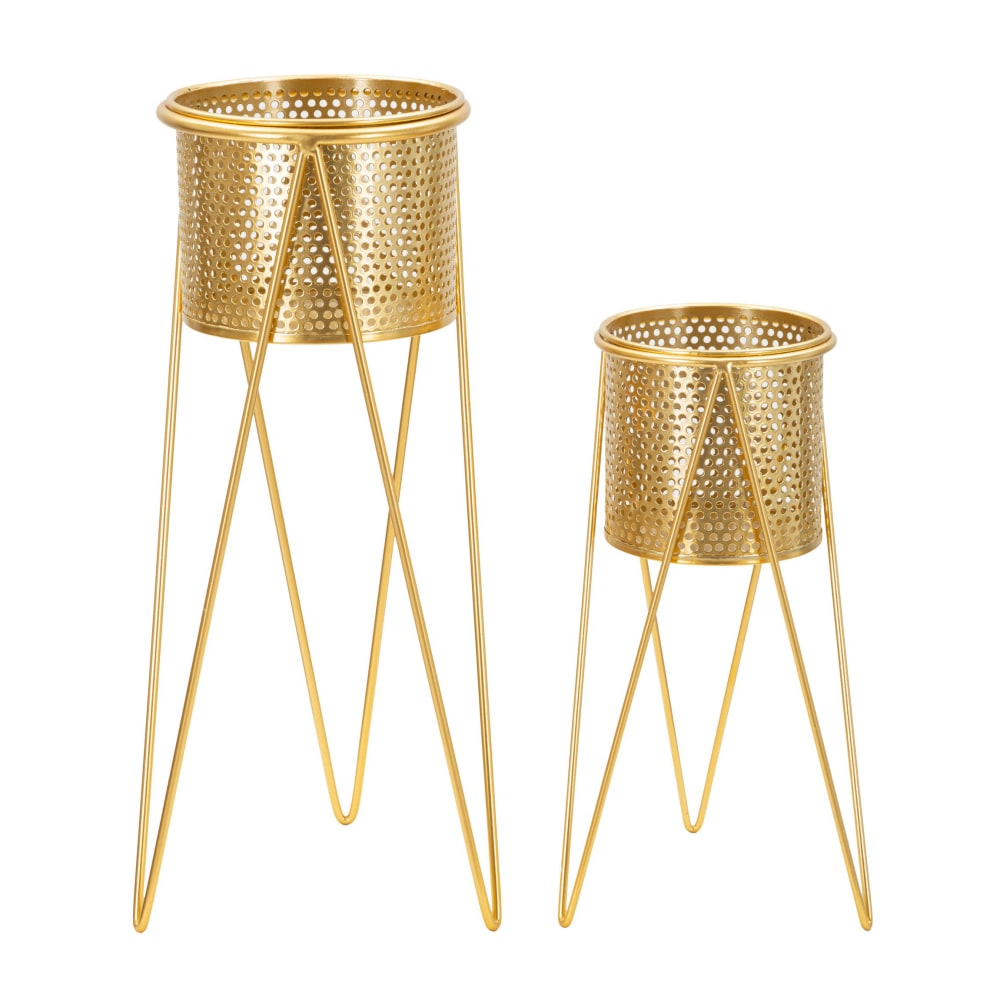 Lot de 2 cache-pots en métal doré 21x20x46-18x18x32 cm