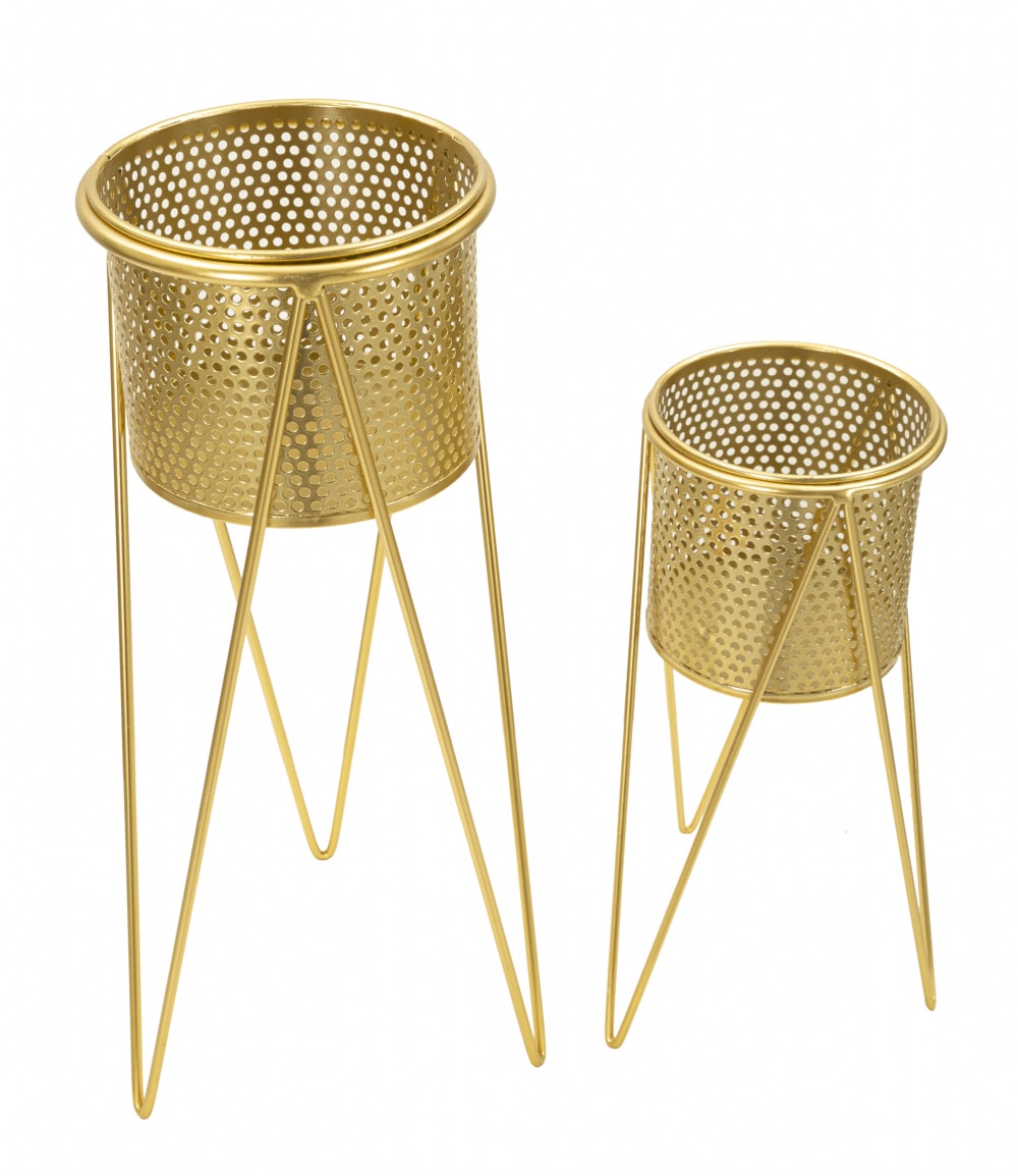 Lot de 2 cache-pots en métal doré 21x20x46-18x18x32 cm — vue 4