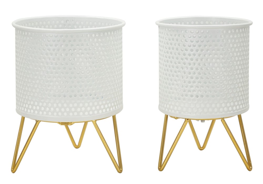 Lot de 2 cache-pot en métal blanc ø 16x20-13x20 cm
