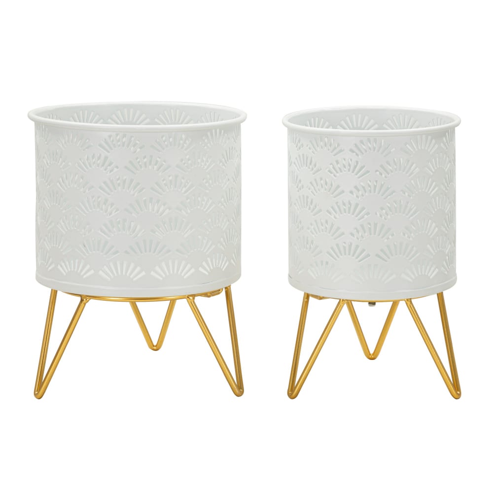 Lot de 2 Cache-pots en métal blanc Ø 16x20-13x20 cm