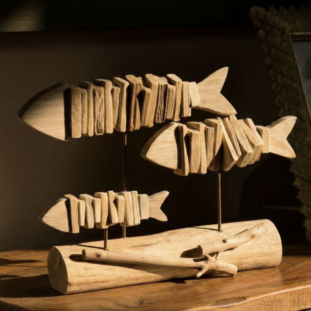 Mauro Ferretti Braune Fischskulptur aus Holz, 37 x 10 x 24 cm style seaside Braun Holz