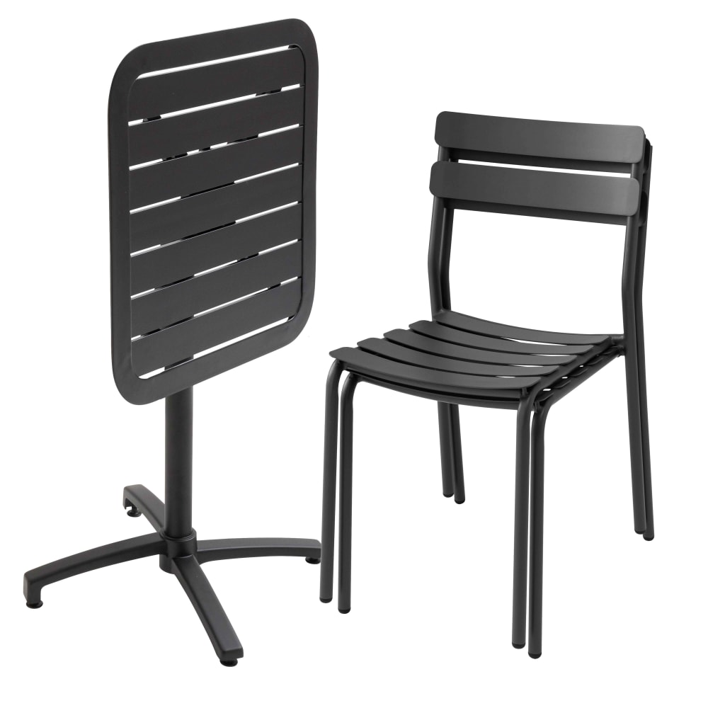 Ensemble table inclinable de terrasse 70 x 70 cm et 2 chaises noir - Maisons du Monde